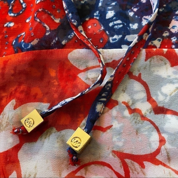 MICHAEL Michael Kors red white and blue sheer handkerchief blouse - Picture 3 of 6